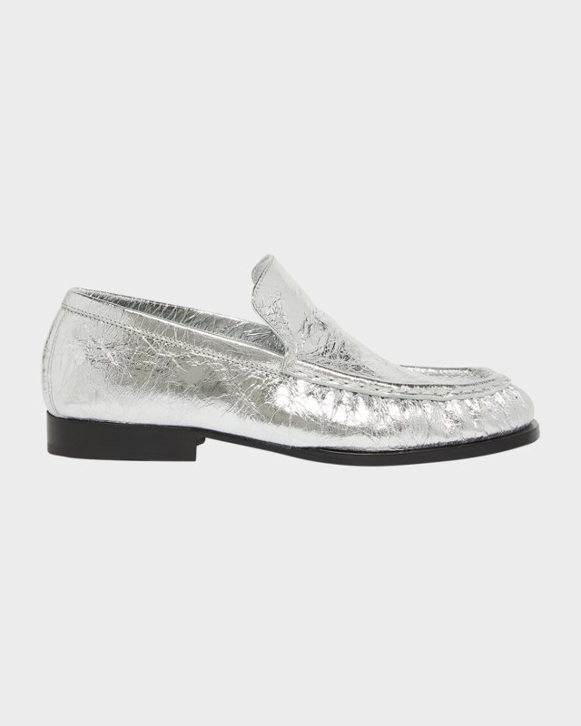 Metallic Leather Slip-On Loafers